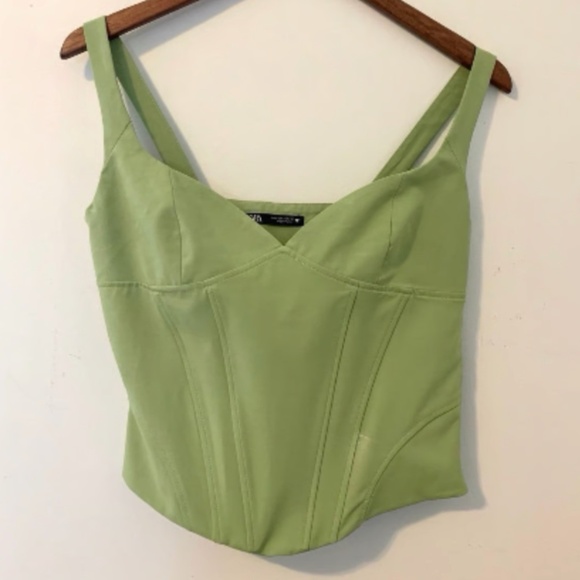 Zara Green Linen Blend Corset Top Size Small - Picture 3 of 9